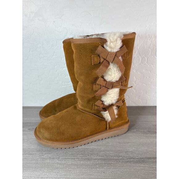 Koolaburra By UGG Victoria Tall Women's Size 7 Chestnut Brown Boots 1015875 Bows - Picture 1 of 8
